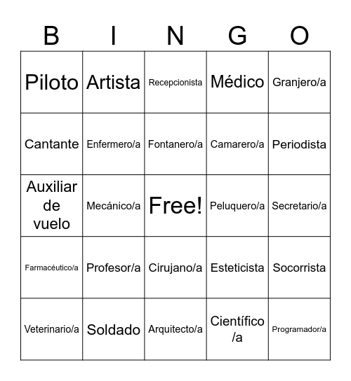 Profesiones Bingo Card