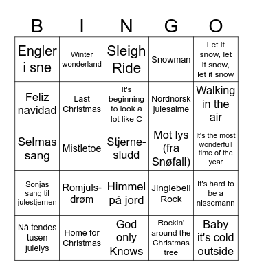 JULEMUSIKK Bingo Card