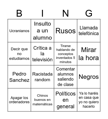 Bingo algebra Bingo Card