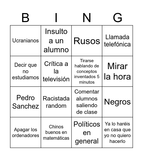 Bingo algebra Bingo Card