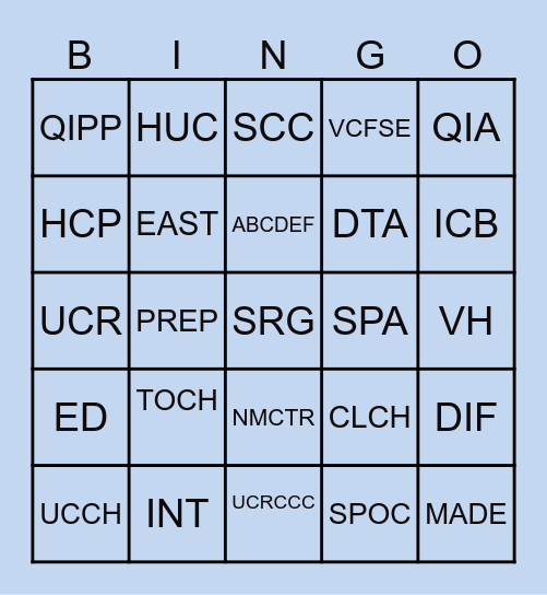 CLCH NHS Bingo Card