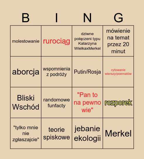 Rozpo   wild game Bingo Card