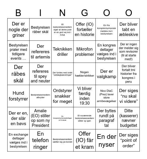 IVSA GF Bingo Card