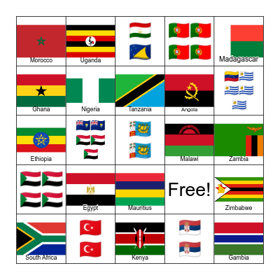 Africa Bingo Card