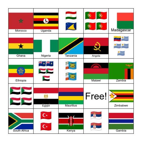 Africa Bingo Card