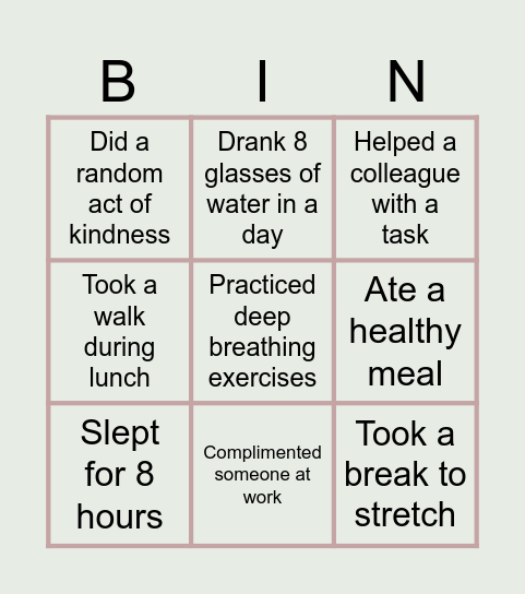 How to help your wellbeing Bingo Card