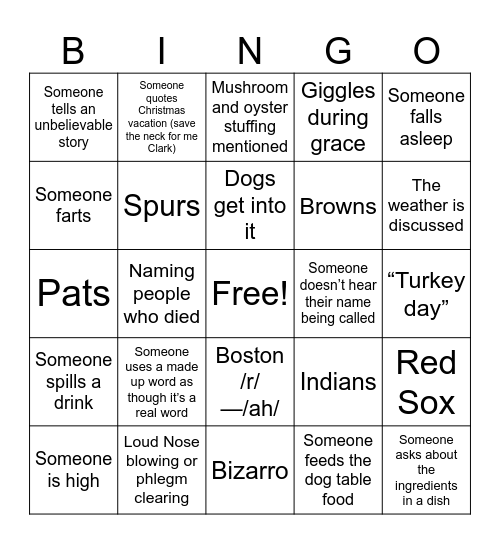 Thanksgiving BINGO Card