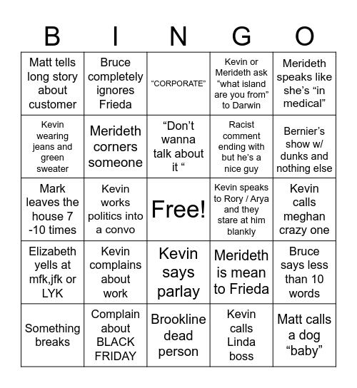 Thanksgiving Madness Bingo Card