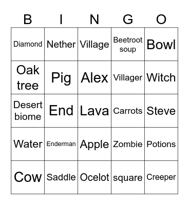 Minecraft Bingo Card