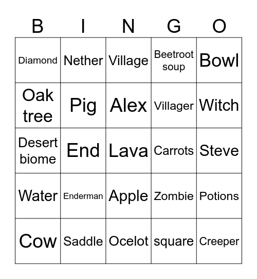 Minecraft Bingo Card