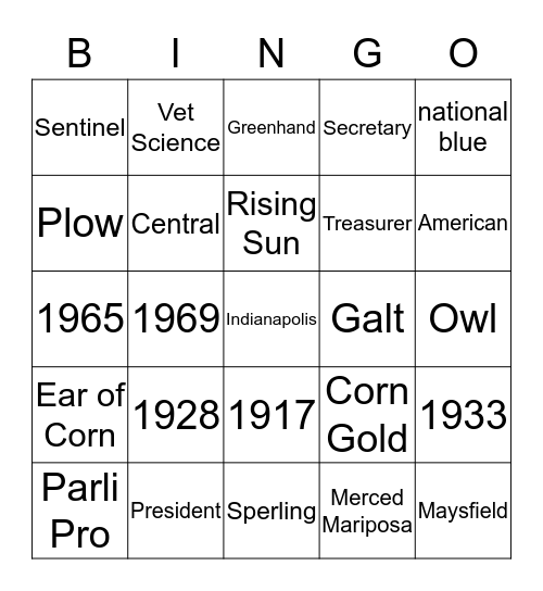 FFA Bingo Card