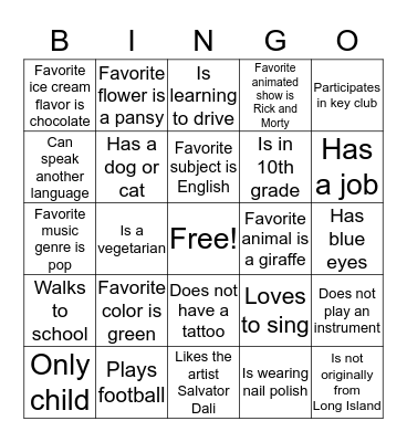 Ice Breaker Bingo Card