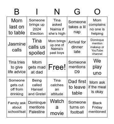 Thanksgiving Bingo Card