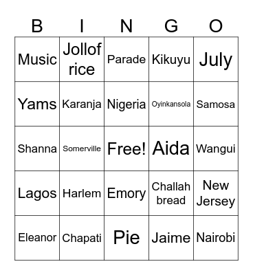 Thanksgiving 16A Bingo Card