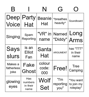 Gorilla Tag Bingo Card