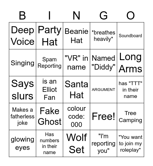 Gorilla Tag Bingo Card