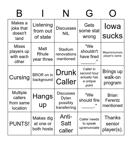 Iowa BROR BINGO Card