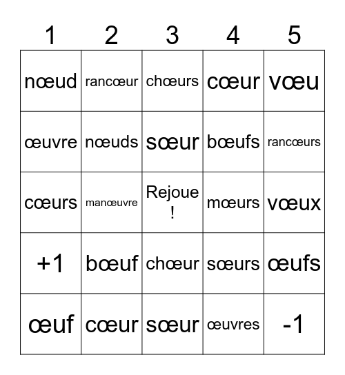 MOTS EN OEU Bingo Card