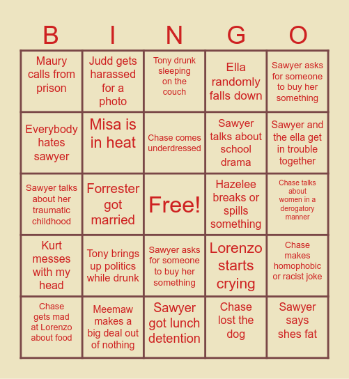 Thanksgiving Bingo Card