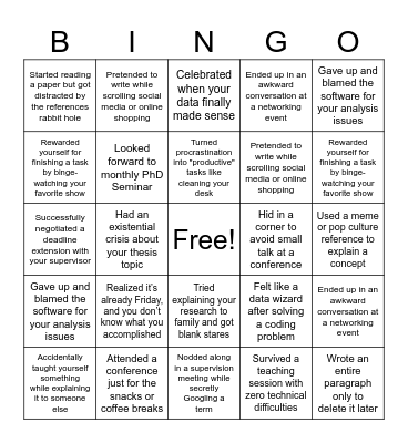PhD Bingo Card