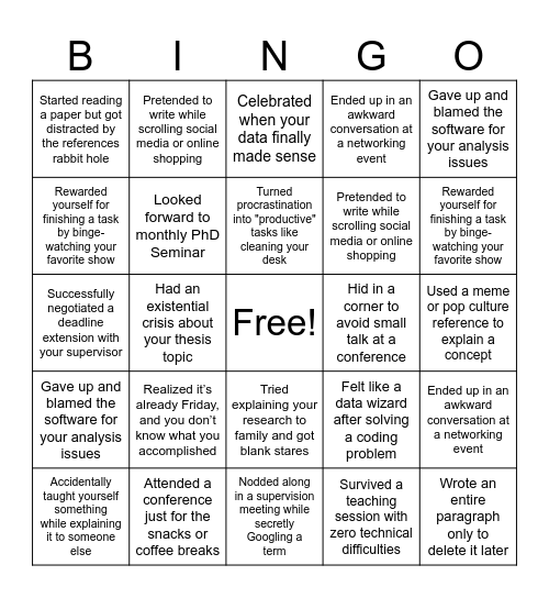 PhD Bingo Card