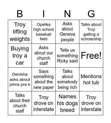 Nicky's Thanksgiving Bingo Card