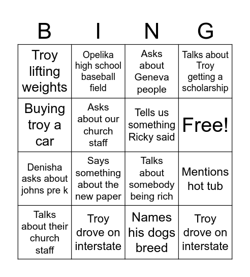 Nicky's Thanksgiving Bingo Card