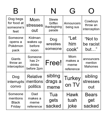 Thanksgiving bingo Card