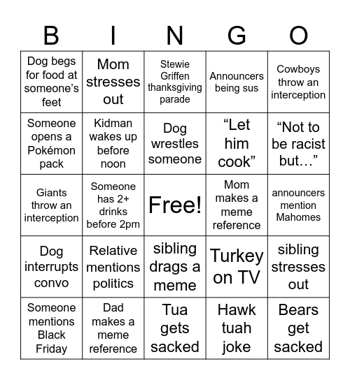 Thanksgiving bingo Card
