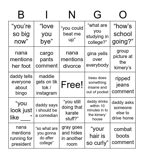 thanksgiving Bingo Card