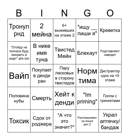 Dandy world public server bingo Card