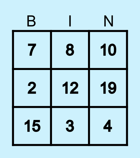 Number Bingo Card