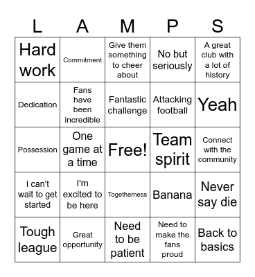 Frank Lampard's Coventry: press conference Bingo Card