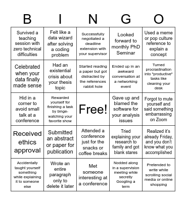 PhD Bingo Card