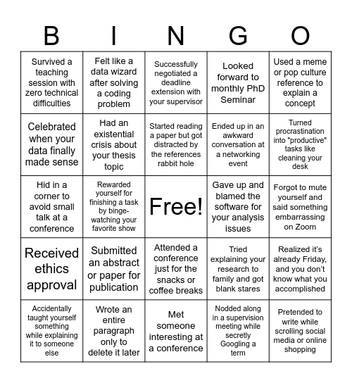 PhD Bingo Card