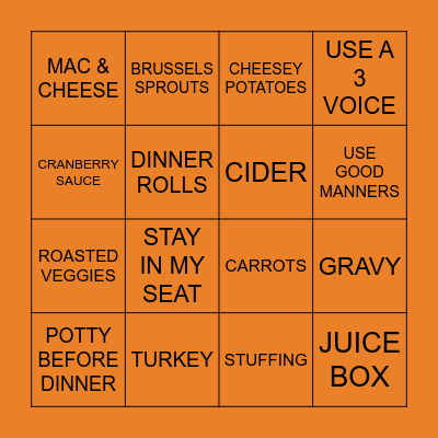 THANKSGIVING DINNER BINGO! Bingo Card