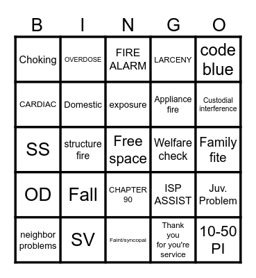 911 DISPATCHER Thanksgiving Bingo Card