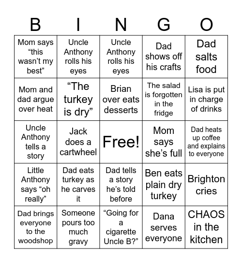 Thanksgiving 2024 Bingo Card