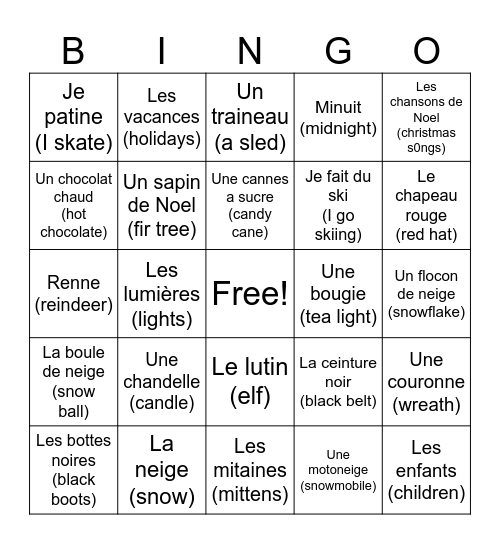 L'hiver Bingo Card