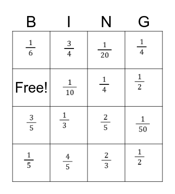 Fractions Bingo Card