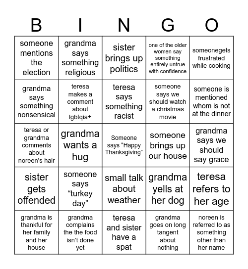 she thanks on my giving Bingo Card