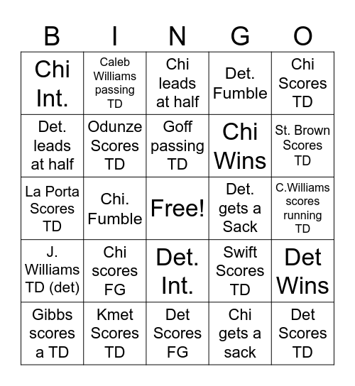 2024 T-day Football Bingo Card