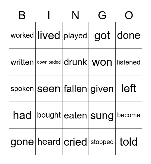 Past participles Bingo Card