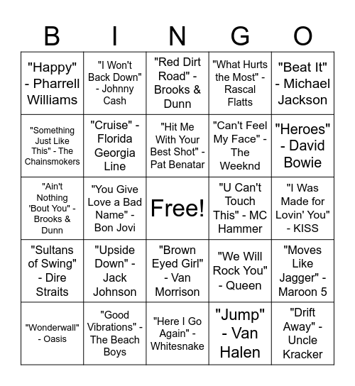 Music Bingo Round #2 Bingo Card