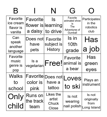 Ice Breaker Bingo Card