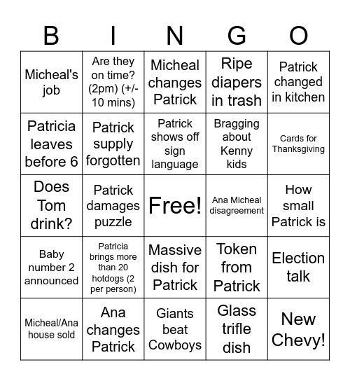 Thanksgiving 2024 Bingo Card