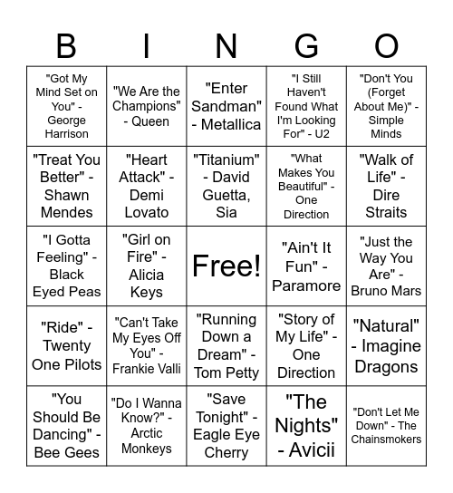 Music Bingo Round #4 Bingo Card