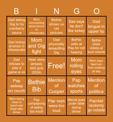 ThxG 2024 Bingo Card