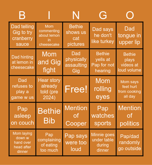 ThxG 2024 Bingo Card