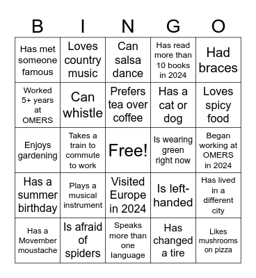 OMERS Holiday Bingo Card